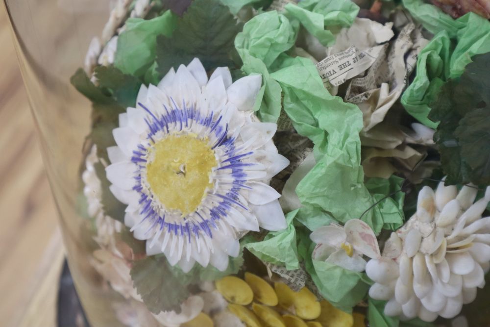 A Victorian shellwork flower display, height 50cm overall